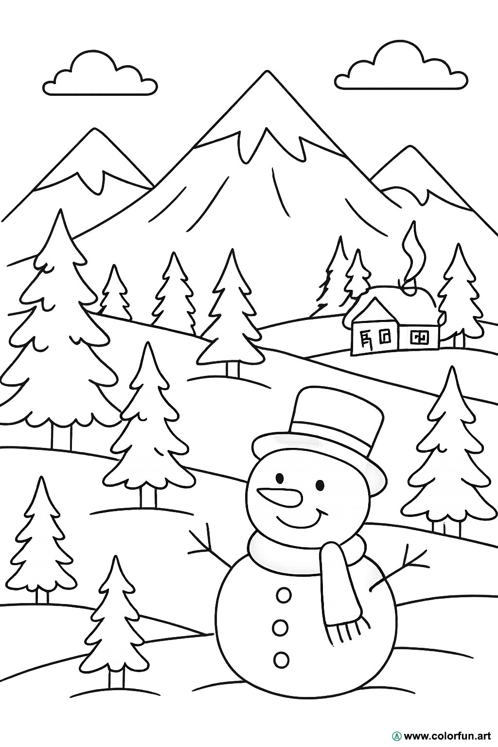 disegno da colorare neve montagne