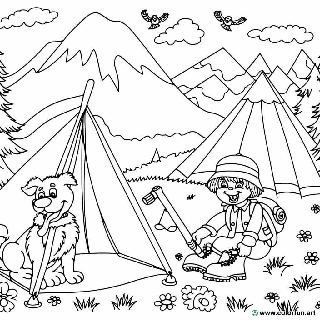 disegno da colorare campeggio montagna