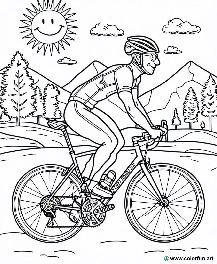disegno da colorare ciclista nella natura