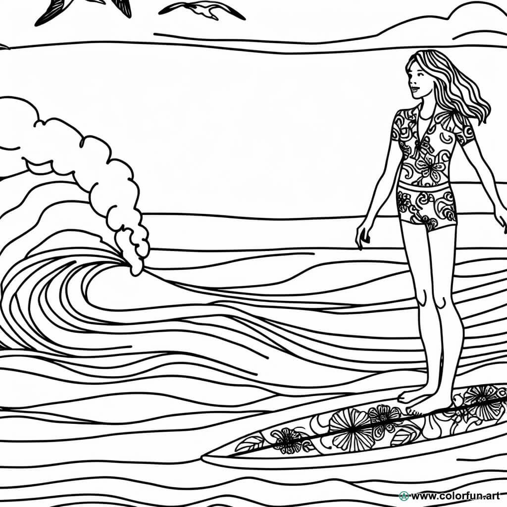 disegno da colorare surf vintage