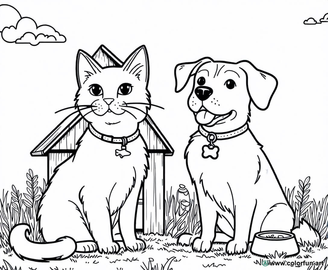 disegno da colorare gatto e cane realistico