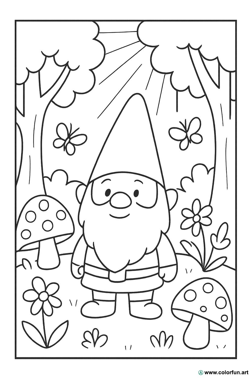 Disegno da colorare di un folletto nel bosco Scarica o Stampa gratuitamente