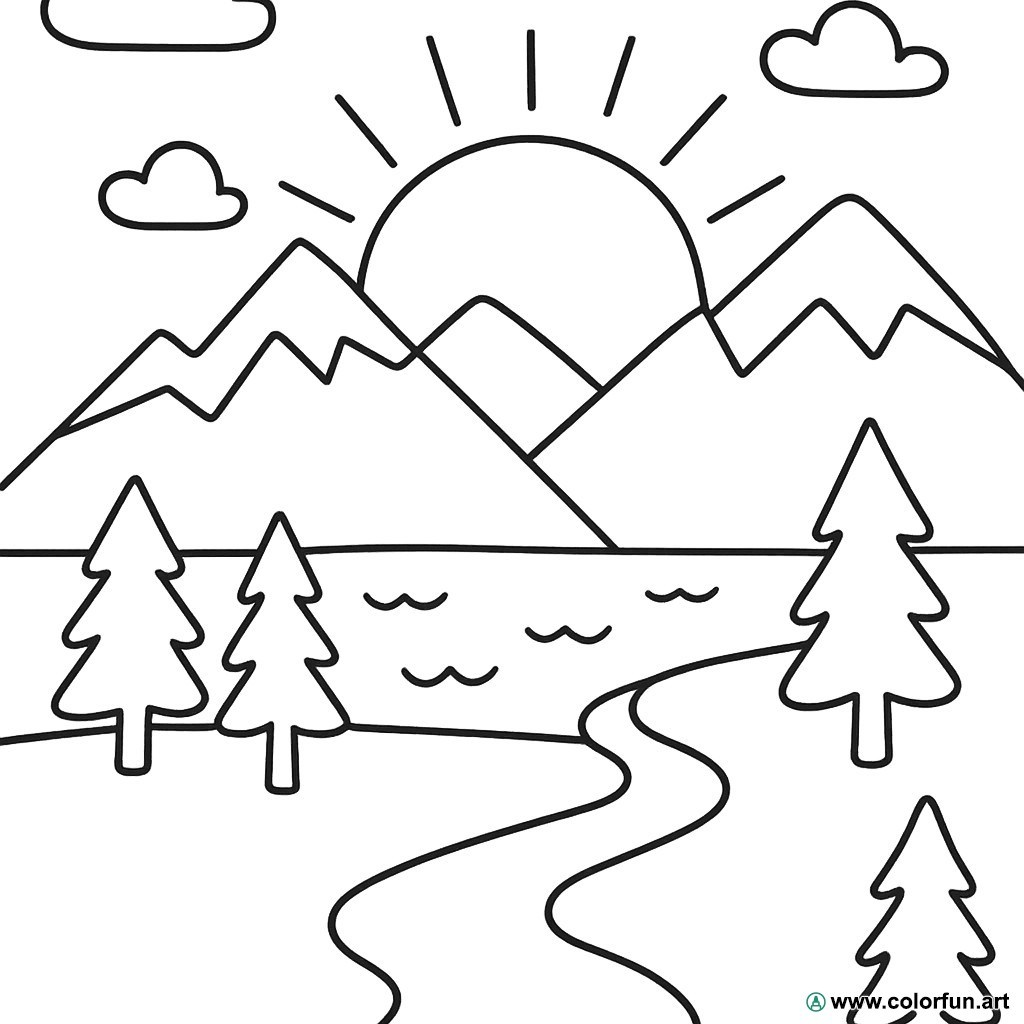 disegno da colorare tramonto montagna