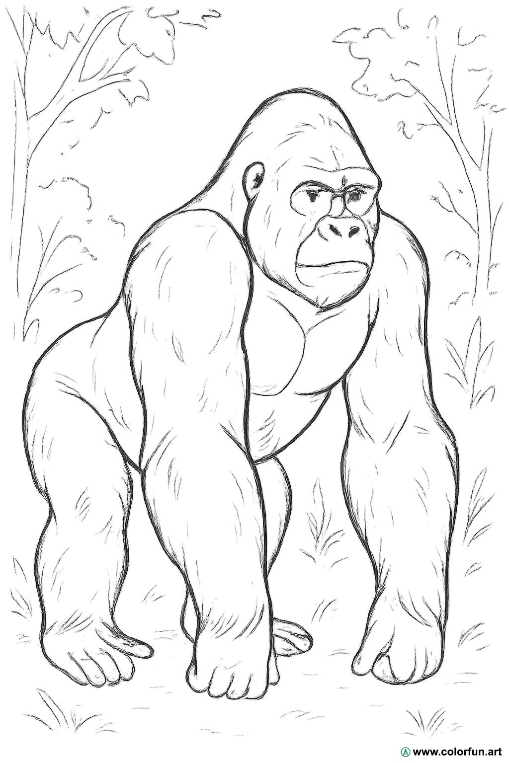 disegno da colorare gorilla realistico