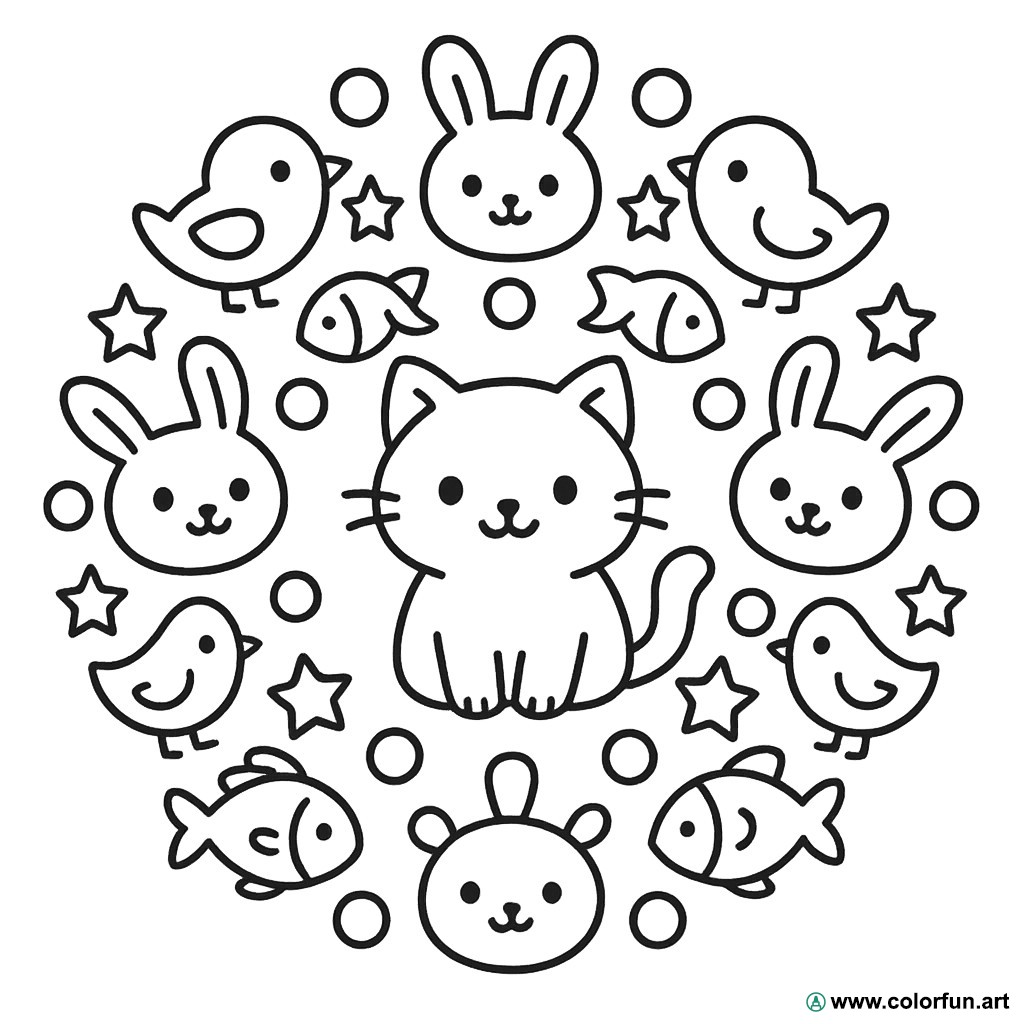 disegno da colorare mandala animali carini da condividere