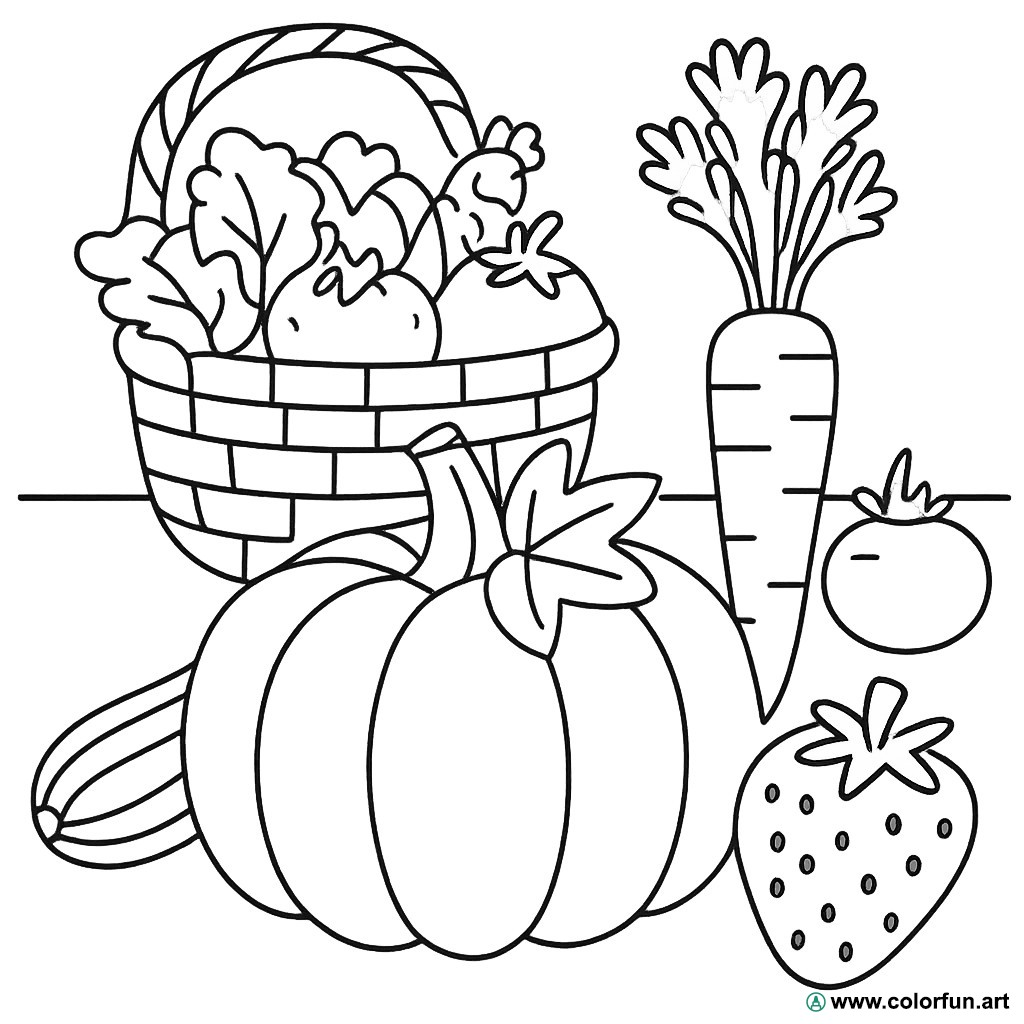 disegno da colorare orto frutta e verdura