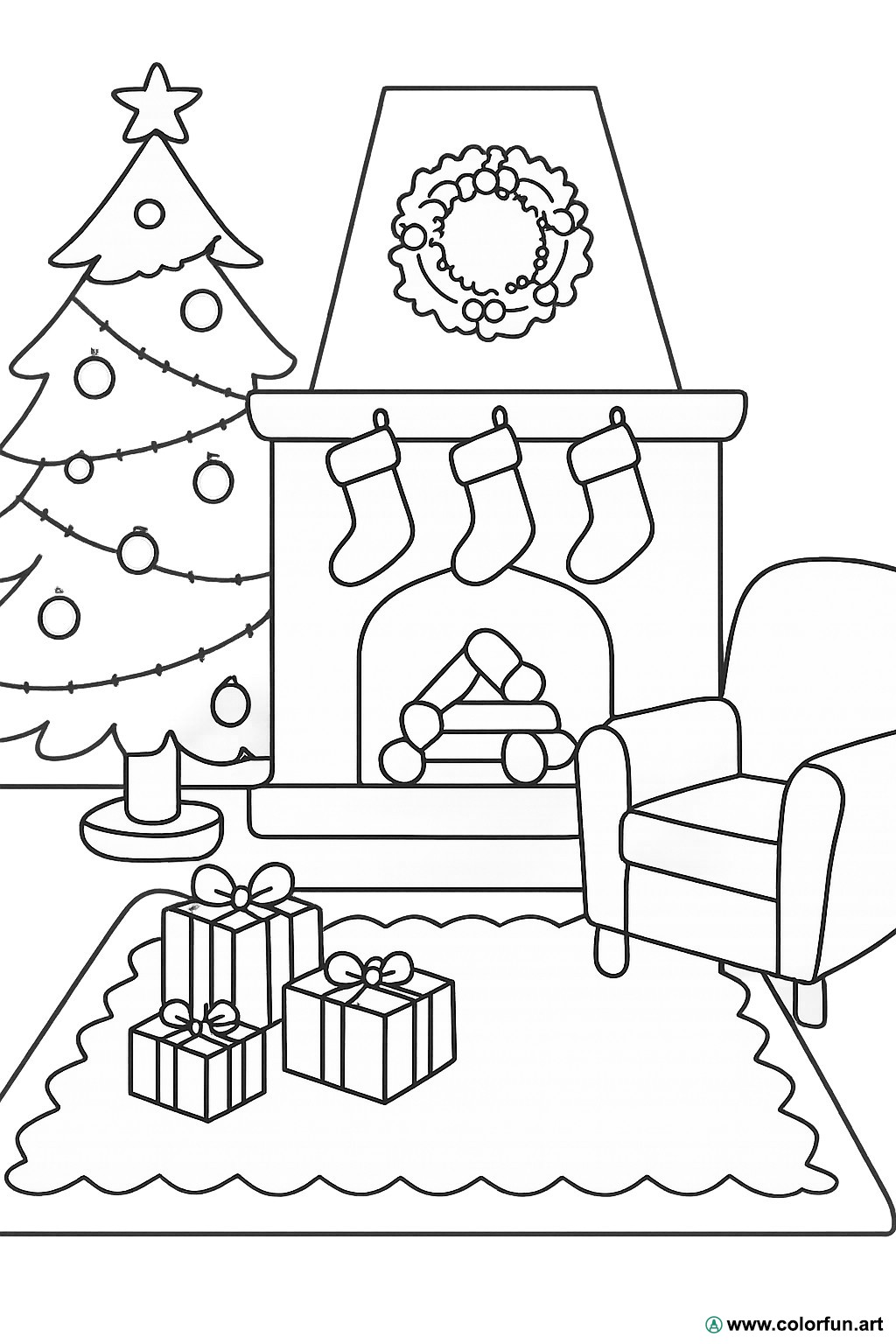 disegno da colorare camino natale vintage