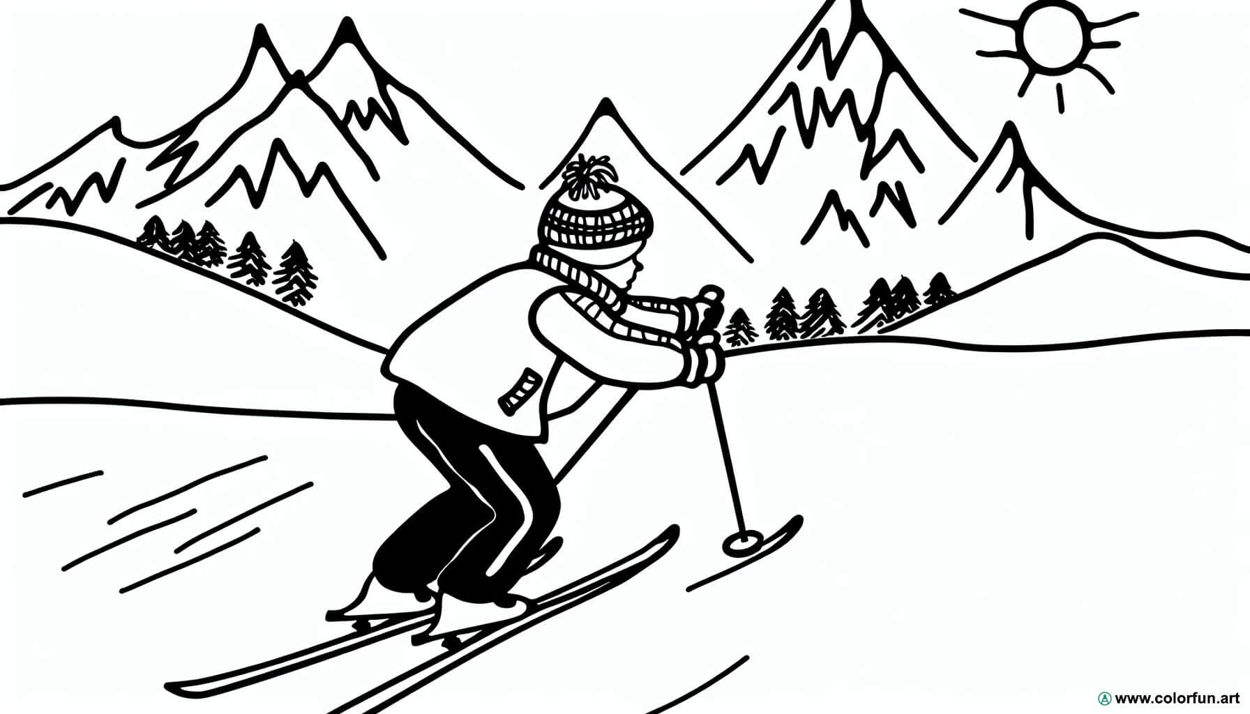 disegno da colorare sci montagna