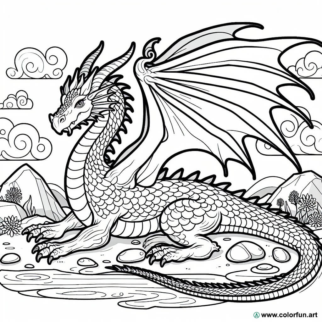 disegno da colorare drago realistico