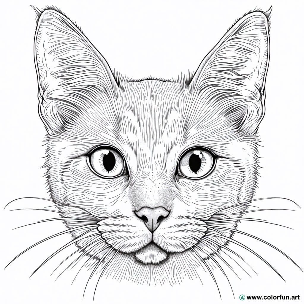 disegno da colorare testa di gatto realistico