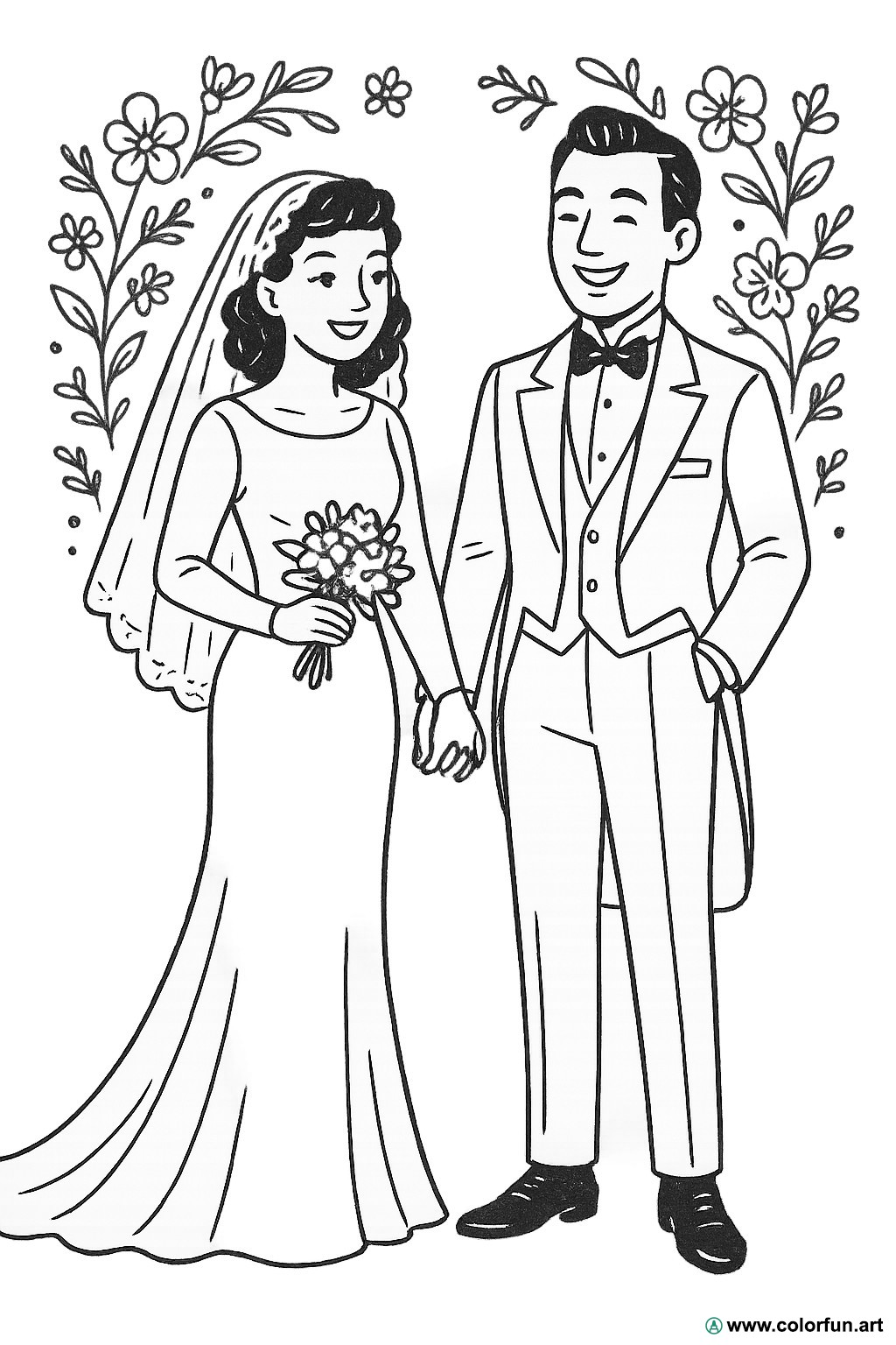 disegno da colorare matrimonio vintage