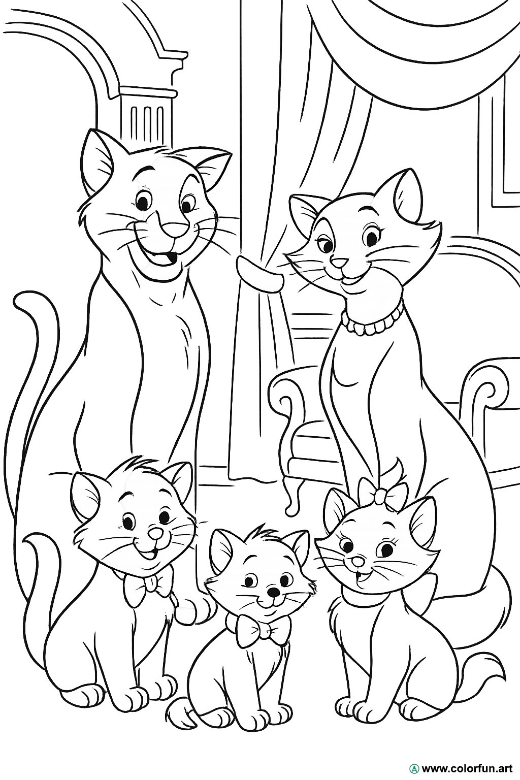Disegno da colorare degli Aristogatti Disney in famiglia Scarica o ...