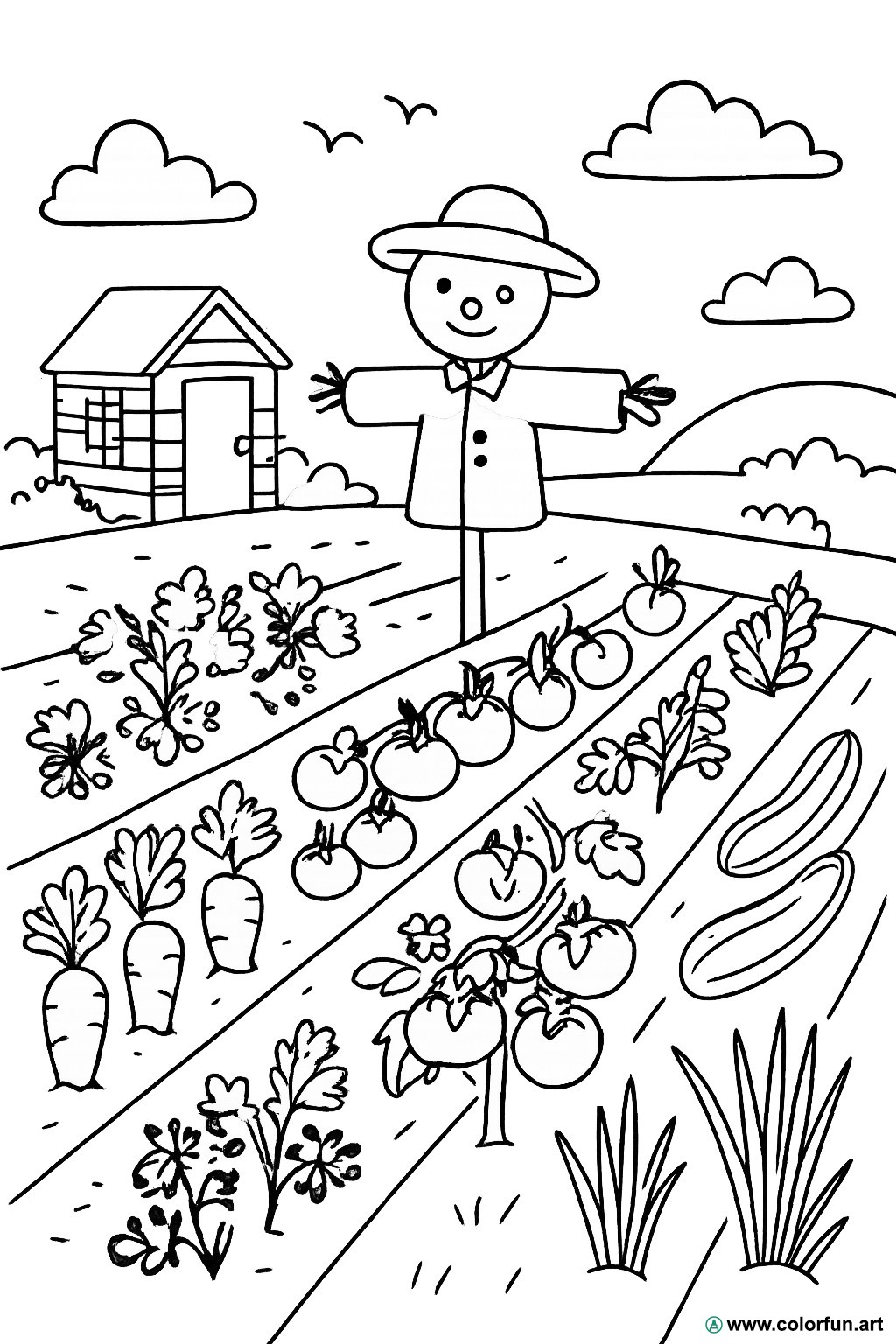 disegno da colorare orto paesaggio