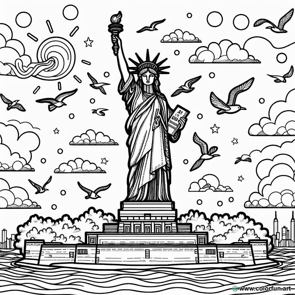 Disegno da colorare della statua della libertà realistica