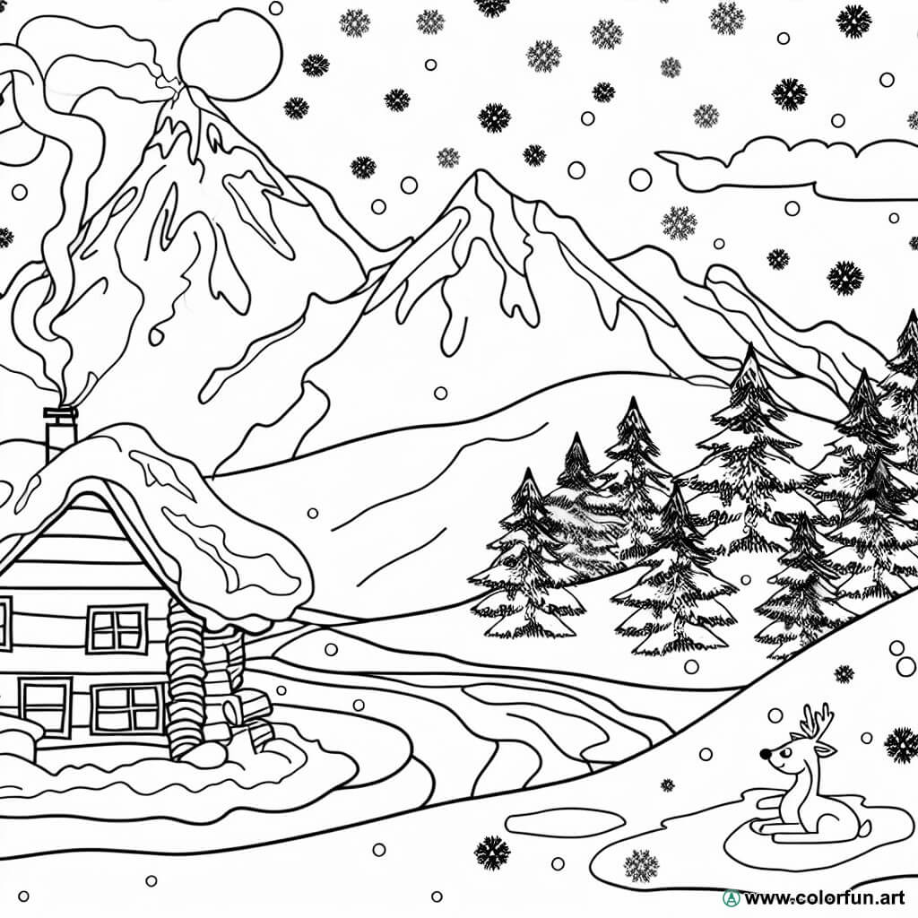 disegno da colorare neve montagna